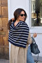 Women's Knitted Square Form Striped Scarf Shoulder Shawl Navy Blue-White 27W5008 - 4