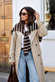 Women's Knitted Square Form Striped Scarf Shoulder Shawl Brown-White 27W5008 - 2