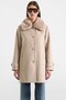 Exclusive Large Size Coat with Detachable Fur and Punto Stitching Detail Stone 3199 - 3