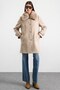 Exclusive Large Size Coat with Detachable Fur and Punto Stitching Detail Stone 3199 - 4