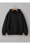 Unisex Oversize Black Plain Hooded Sweatshirt with 3 Thread Ribs and Kangaroo Pocket