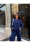 Women's Navy Blue Zippered Stripe Detailed Oversize Two-Piece Set - 5