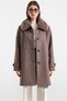 Exclusive Large Size Coat with Detachable Fur and Punto Stitching Detail Latte 3199