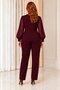 Women's Burgundy Plus Size Double Breasted Collar Chiffon Sleeves Gold Button Detailed Trousers Suit Hzl26S-Trv15061 - 2