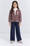 Girl's Zippered College Jacket with Pockets and Embroidery Detail Long Sleeve Sweatshirt Ak26690
