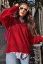 Red V-Neck Oversize Women's Knitwear Sweater Mg2149 - 3