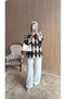 Women's Diamond Patterned Oversized Striped Sweater - 7