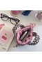 Handmade Heart Mini Bag Keychain – Card Holder Mini Wallet Bag Charm Gray Pink - 2