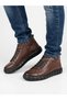 Men's Brown Genuine Leather Zippered Casual Boots - 3
