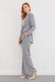Women's Double-Breasted Side-Tie Long Jacket and Elastic Waist Ankle-Length Trousers Fabric Suit 2150 - 4