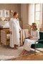 New Season Ecru Double-Breasted Collar Piping Detailed Full Length Special Design Long Sleeve 100% Cotton Maternity Pajamas Nightgown Set - 3
