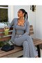 Women's Striped 3-Piece Set – Strappy Crop Blouse, Buttoned Cardigan, and Wide-Leg Pants