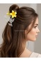 Luxurious Crystal Glass-Like Transparent Leafy Yellow Plumeria Lotus Flower Clasp Buckle