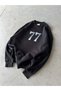 77 Printed Oversize 3 Thread Crew Neck Sweatshirt Black - 5