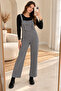 Plna6150 – Houndstooth Patterned Wide Leg Salopet - Black - 2