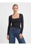 Women's Long Sleeve Square Neck Slim Fit Stretchy Bodysuit - 3