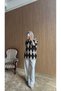 Women's Diamond Patterned Oversized Striped Sweater - 2