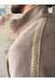 Knitted Stripe Detailed Zippered Suit Cream - 5