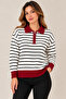 Women's Polo Collar Zippered Striped Knit Sweater
