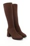 Women's Brown Suede Zippered Thick Heeled Boots - 5