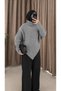 High-Neck Asymmetrical Cut Knit Sweater - 20370 - Gray - 3