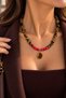 Women's Handmade Tiger's Eye and Coral Natural Stone Necklace with Tiger's Eye Pendant, Special Design - 4
