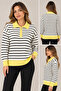 Women's Polo Collar Zippered Striped Knit Sweater - 2
