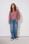 Oversize Bat Sleeve Striped Knitted Blouse Anthracite-Red