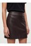 Alita City Farkıyla Xside Brown Faux Leather Straight Mini Women's Shorts Skirt - 3