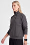 Dark Gray Stand Collar Zippered Comfortable Fit Women's Sweatshirt - 97314 - 3