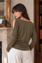 Women's Khaki Shoulder Slit Detailed Side Gathered Long Sleeve Blouse Arm-27K001019 - 2