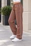 Baggy, Cuffed, Side-Piping, 3-Threaded, Winter Women's Brown Sweatpants - 6