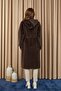 Women's Hooded Long Fox Coat with Tunnel Waist 15234 Brown - 6