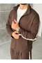 Knitted Stripe Detailed Zippered Suit Brown - 6