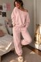 Women's Pink Boat Neck Sweatshirt with Embroidery Detail and 3 Threads