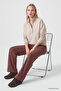 Beige Stand Collar Zippered Comfortable Fit Women's Sweatshirt - 97314