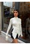 Women's Asymmetrical Cut Button Closure Knitwear Blouse - 6
