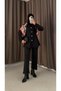 Buttoned Pleated Scuba Trousers Suit - Tbl - 22007 - Black - 4
