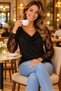 Flowy Collar and Floral Lace - Women's Viscose Fabric Long Sleeve Blouse - 4