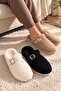 Women's 3-Piece Ecru Mink Black Buckle Plush Closed Toe 3 cm Sole Home Slippers Set Byndset11 - 2