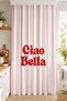 Ciao Bella Written Pink and White Striped Modern Decorative Single Wing Background Curtain (with Cushion Cover as a Gift)