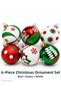 Set of 6 Red Green White Christmas Balls – Christmas Tree Ornaments with Snowflake, Santa Claus, and Geometric Patterns