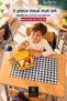 Set of 3 Washable Lunch Mats 35X50 cm Black and White Checkered - Kindergarten and Primary School - 3