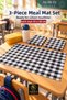 Set of 3 Washable Lunch Mats 35X50 cm Black and White Checkered - Kindergarten and Primary School