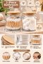 2 Piece Glass Bathroom Set with Bamboo Lid, 700 ml Cotton Pad and Cotton Swab Container