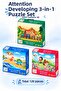Attention-boosting 3-piece puzzle set - ages 3-7 - each set contains 40-piece children's puzzles and jigsaw puzzles - 3
