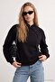 Black Stand-Up Collar Chinese Button Detail Regular Fit Knitted Thick Sweatshirt Twoaw27Sw00089
