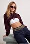 Kahverengi Kalın Kapüşonlu Bağcıklı Bolero Örme Sweatshirt TWOAW27SW00210