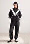 Black Color Block Parachute Fabric Knitted Sports Bottom - Top Set Thmaw27Au00003