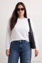 Beyaz %100 Kalın Pamuklu Basic Bisiklet Yaka Oversize/Geniş Kalıp Örme T-Shirt TBBAW27BF00003 - 2
